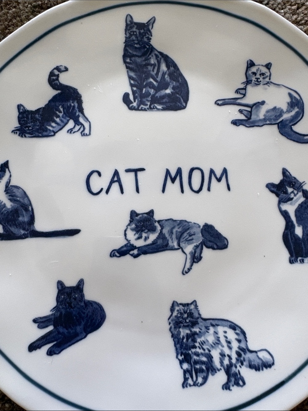 Anthropologie Cat Mom Ceramic 8.25 inch Dessert Plate - Blue and White - Picture 4 of 5